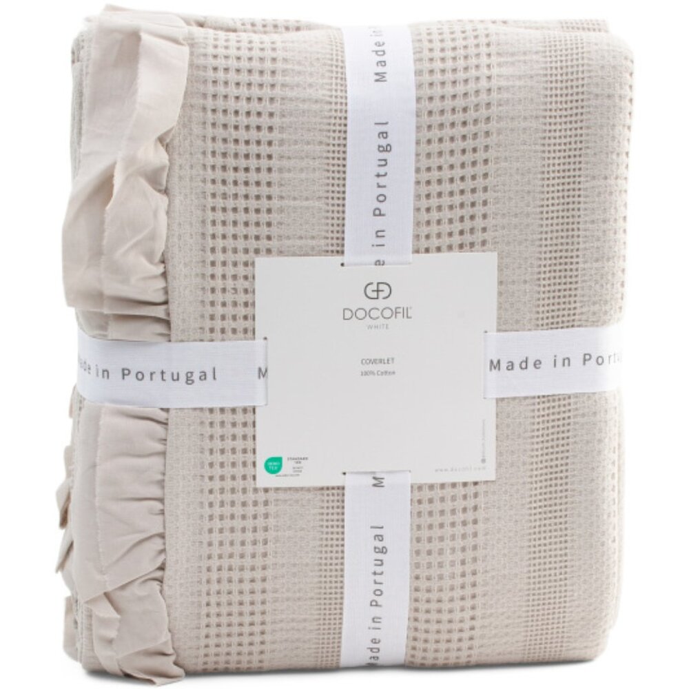 DOCOFIL Made In Portugal Striped Chunky Waffle Knit Coverlet